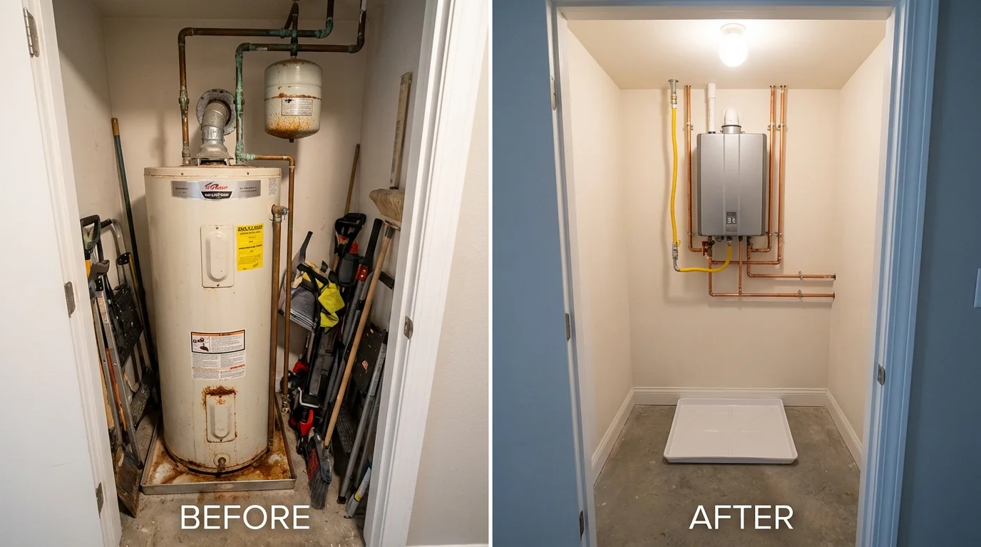 Tank water heater versus wall-mounted tankless unit comparison for Walkertown, NC homeowners
