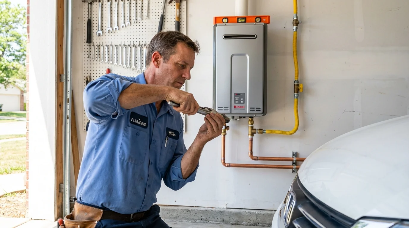 Tankless water heater installation by a Johns Plumbing LLC plumber in Walkertown