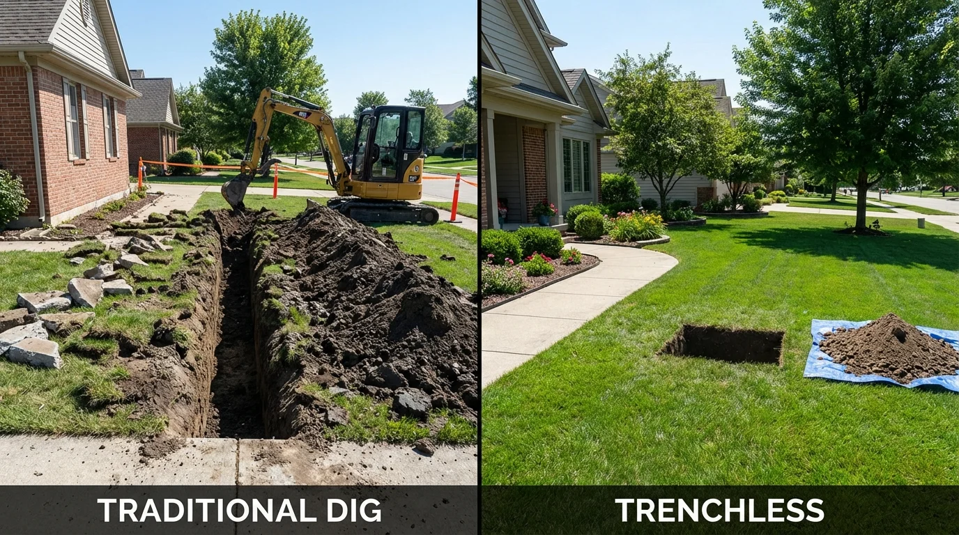 Trenchless sewer repair with minimal yard damage versus traditional excavation in Walkertown, NC